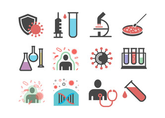 Immunology department icons. Immunity system. Vector illustrations