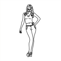 Vector design of a pose of a beautiful teenager wearing a sexy dress