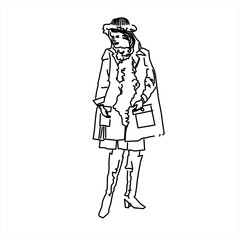 Vector design sketch of a teenage girl wearing a snow jacket