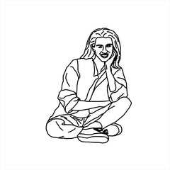 Vector design sketch of a teenage girl sitting on the ground