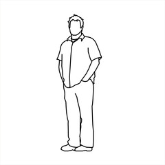 Vector design sketch of a teenage boy standing with his hands in his pants pockets