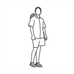 Vector design of sketch of a teenage boy and a bird on his shoulder