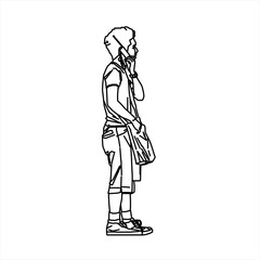 Vector design of sketch of a teenage boy seen from the side