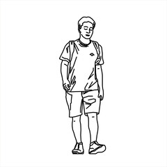 Obraz premium Vector design of a tired teenage boy sketch