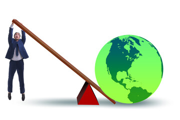 Businessman lifting the earth in challenge concept