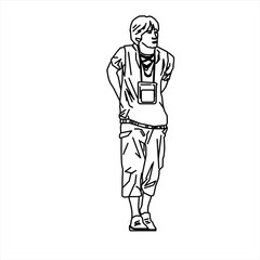 Fototapeta premium Vector design sketch of a teenage boy looking around
