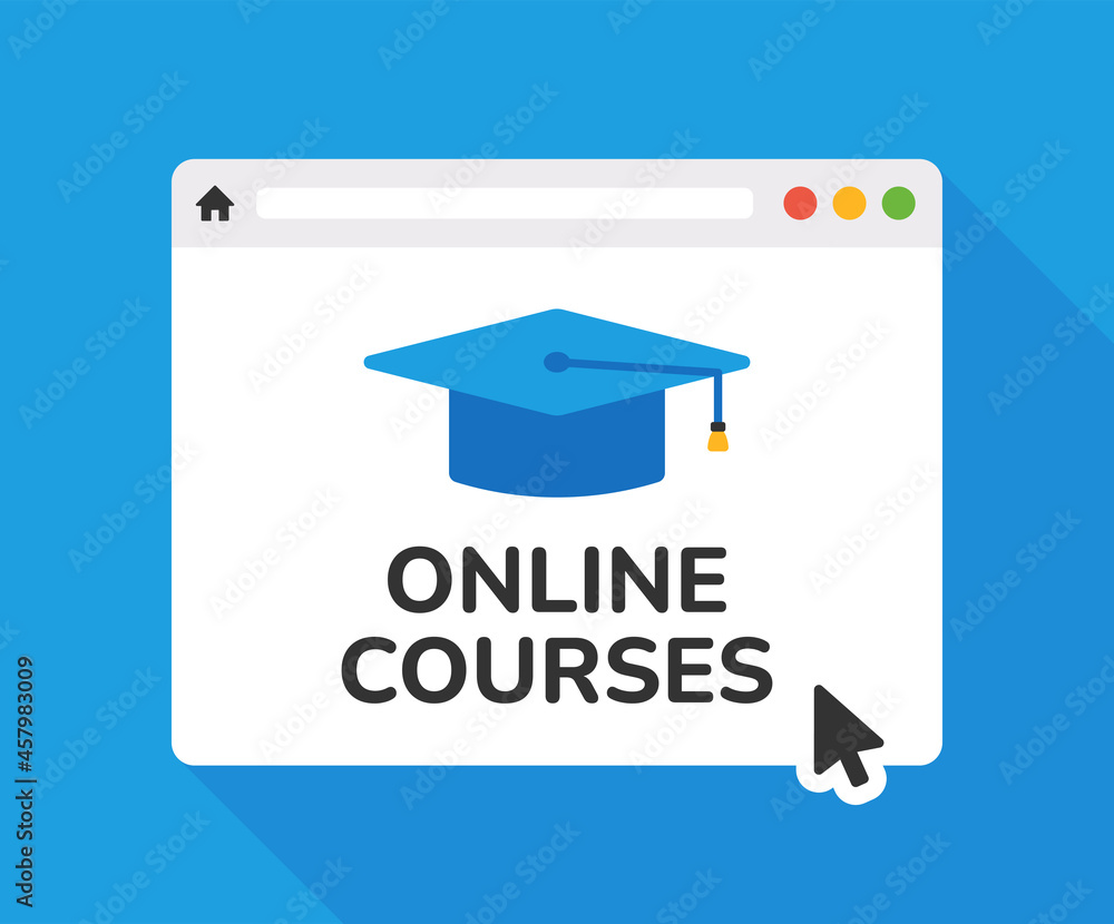 Poster online courses icon. e-learning and education icon on website vector illustration.