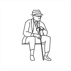 Vector design of a sketch of a grandfather sitting waiting for someone