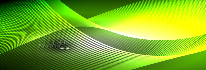 Abstract neon glowing light in the dark with waves. Shiny magic energy and motion concept, vector abstract wallpaper background