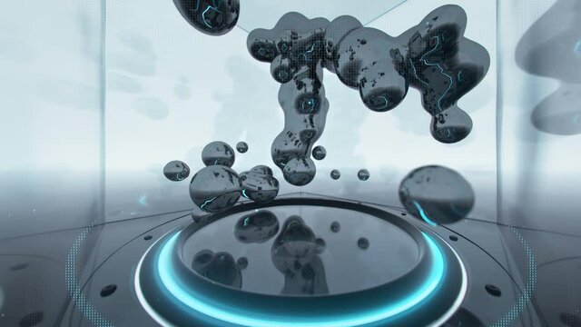 Dancing droplets in antigravity field. Zero gravity science fiction concept. Seamless loop 3D render animation
