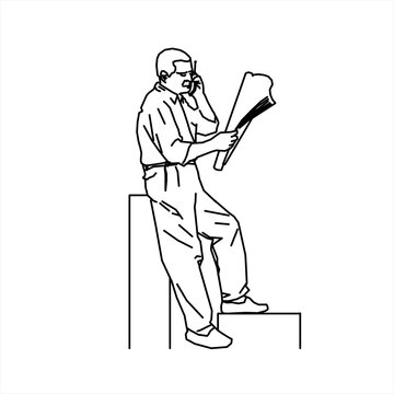 Vector design of a sketch of a person on the phone and reading the newspaper