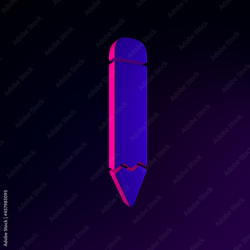 Poster pencil flat outline neon icon. 3d rendering ui ux interface element. dark glowing symbol.