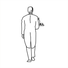 Vector design of a sketch of a waiter delivering food