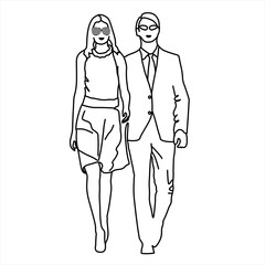 Vector design sketch of a husband and wife going to a party
