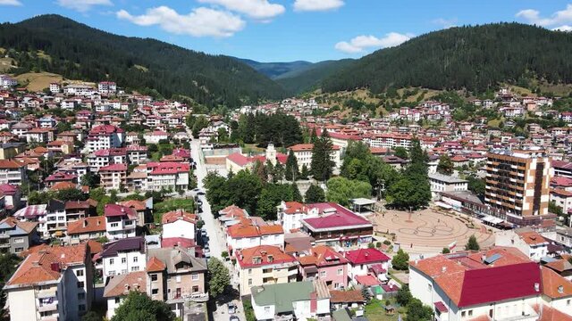 Aerial view of the famous Bulgarian ski resort Chepelare, Smolyan Region, Bulgaria