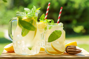 Fresh homemade lemonade with lemon and mint