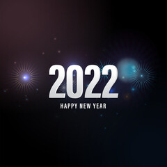 White 2022 Happy New Year Text On Fireworks Black Background.