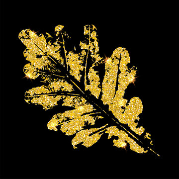 Vector golden luxury oak Leaf print on black.