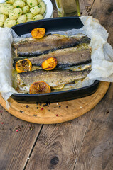 Baked whole trout with place for note