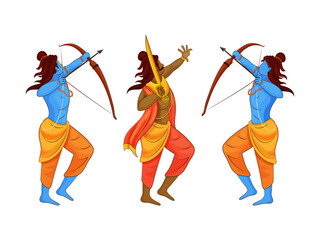 Demon Ravana King And Lord Rama In Two Pose On White Background.