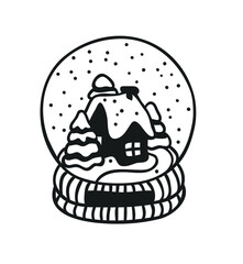 Hand drawn Christmas snow ball on white background. Creative ink art work. Actual vector doodle drawing decorations