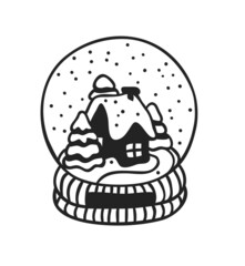Hand drawn Christmas snow ball on white background. Creative ink art work. Actual vector doodle drawing decorations