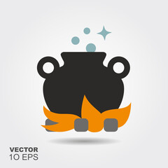 Cauldron with a magic potion. Flat silhouette icon with shadow