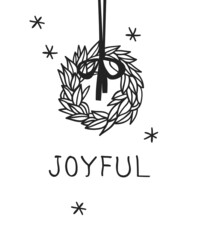 Hand drawn Christmas wreath on white background. Creative ink art work. Actual vector doodle drawing decorations