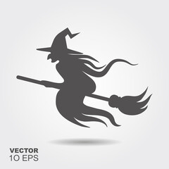 Obraz premium Halloween witch flying on a broomstick. Silhouette icon
