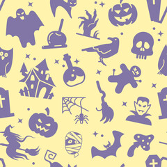Seamless vector pattern with traditional Halloween symbols