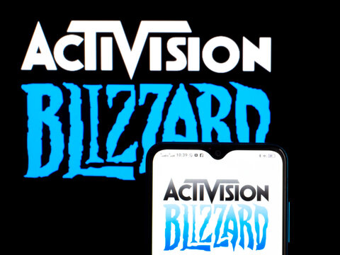 In this photo illustration Activision Blizzard, Inc. logo seen displayed on a smartphone