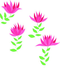Vector pink flowers with green leaves. For decoration with flowers.