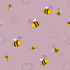 Bee cute seamless pattern background for kids textile. Vector Illustration