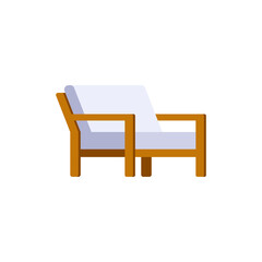 Wooden garden bench with soft seat for rest at patio or terrace or backyard.