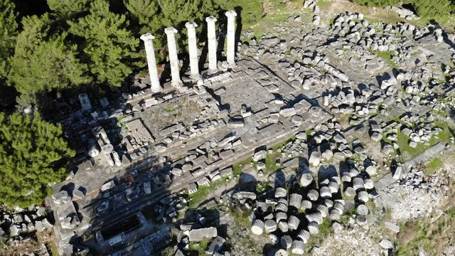 Top view of the temple of Athena Polias in the ancient Priene. Turkey