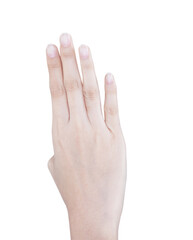 Fototapeta premium Female beautiful talent hand, arm fingernails fingers in good shape skin figure gesture, isolated