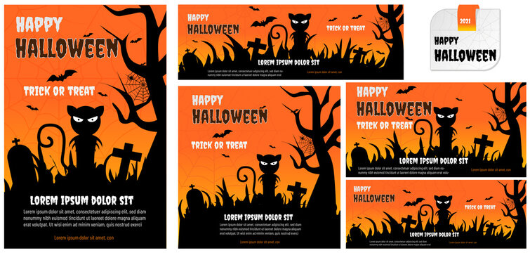 Halloween images for social networks , black cat with orange background
