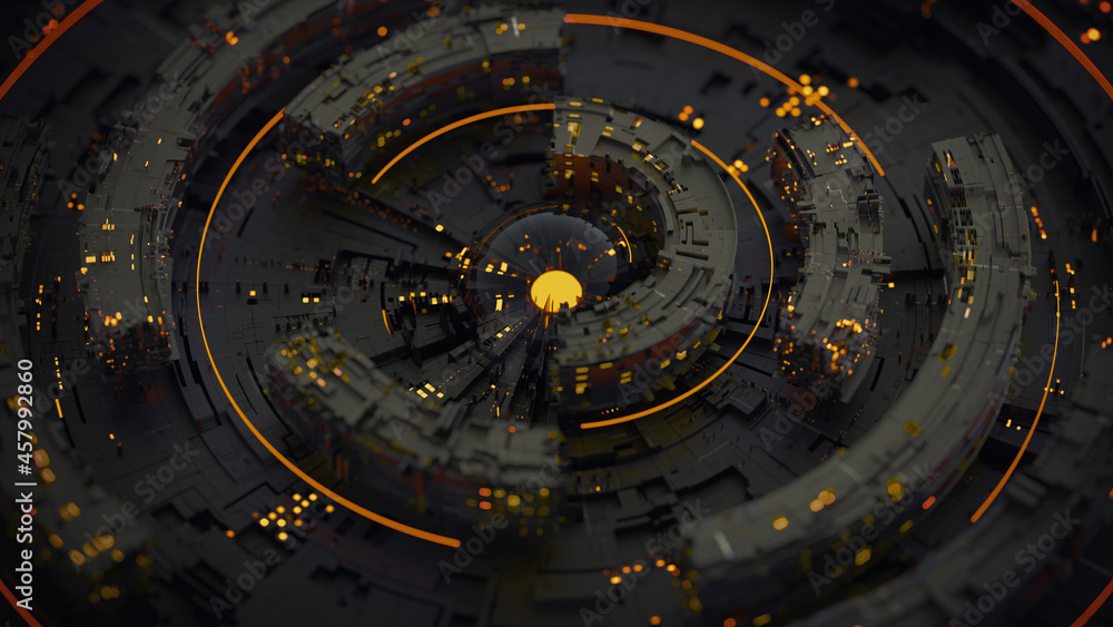 Poster black rotating circle elements 3d rendering illustration