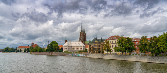 panorama view of the Wyspa Piasek island in the historic Old Town and city center of Wroclaw