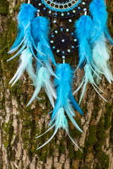 Handmade dream catcher with feathers threads and beads rope hanging