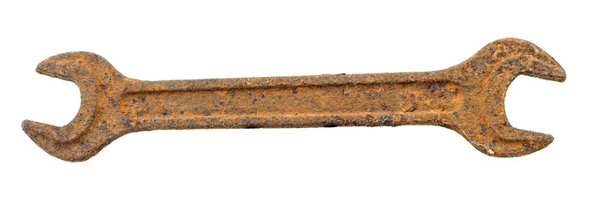 An old wrench on a white background