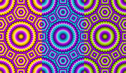 Set of colorful wrapping paper. Optical expansion illusion. Seamless pattern.
