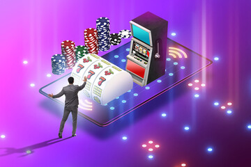 Businessman in online casino concept