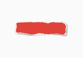 Red vector elongate paper tear wisp with soft shadow isolated on white