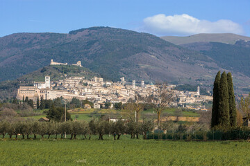 Assisi, Perugia. Panorama della città sotto la Rocca.
