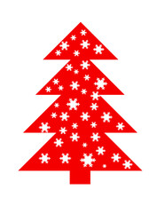 Red Christmas tree with snowflakes on a white background