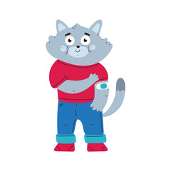 Vaccination vector cartoon concept illustration with cute cat character isolated on a white background.