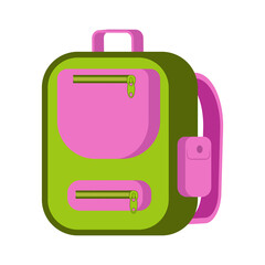 Green school backpack vector cartoon illustration isolated on a white background.