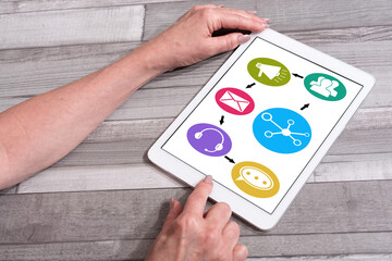 Network communication concept on a tablet