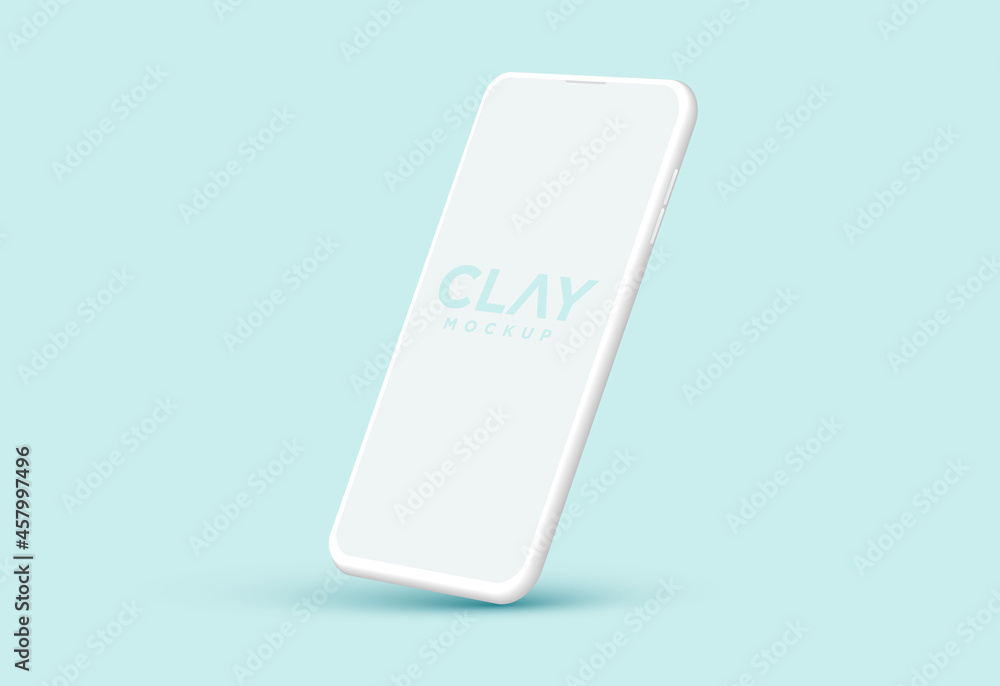 Aufkleber modern clay smartphone angled mockup. blank screen isolated device on blue background. mock up for m